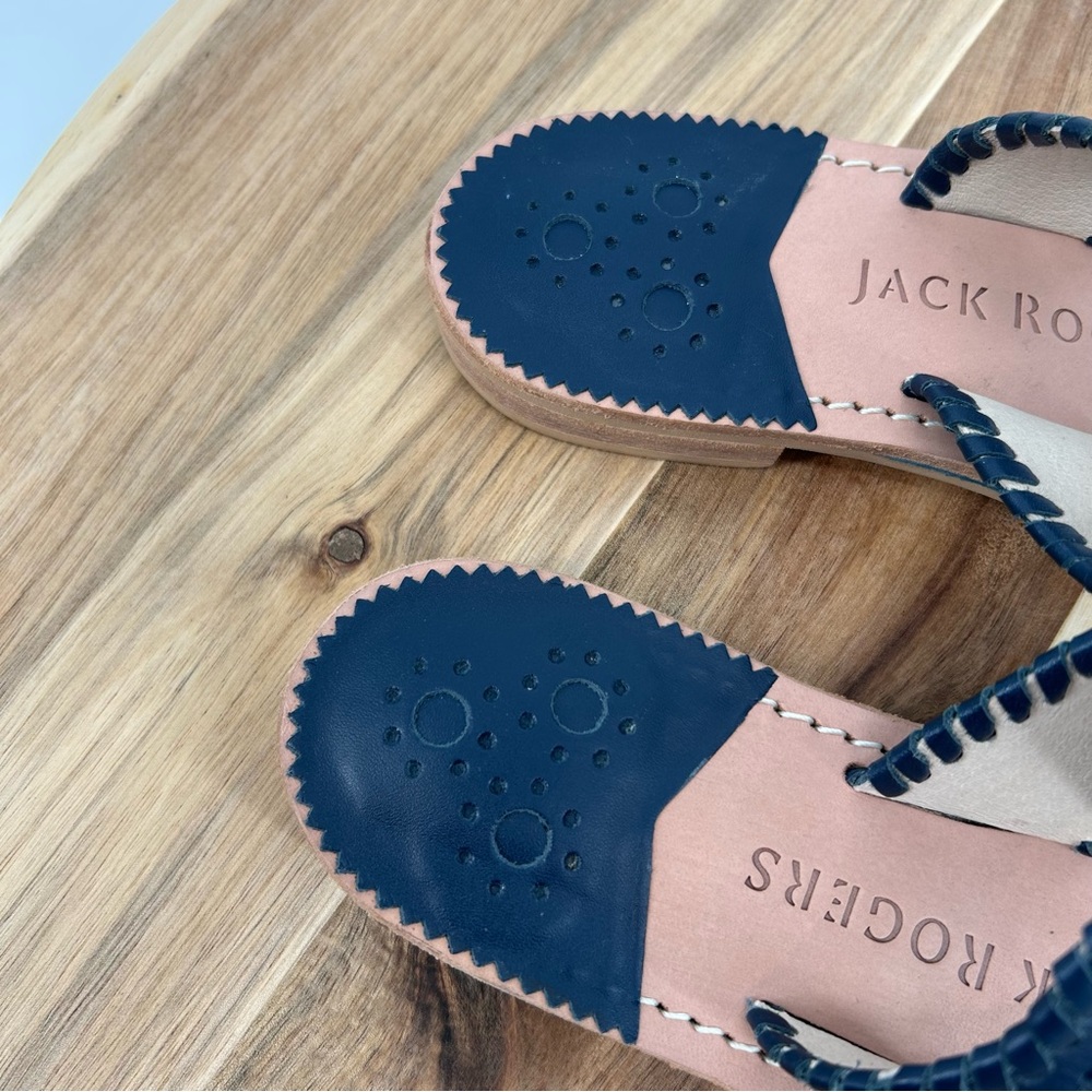 Jack Rogers Navy Blue and Tan Leather Flat Sandals Womens Size 6 Medium - Picture 4 of 10